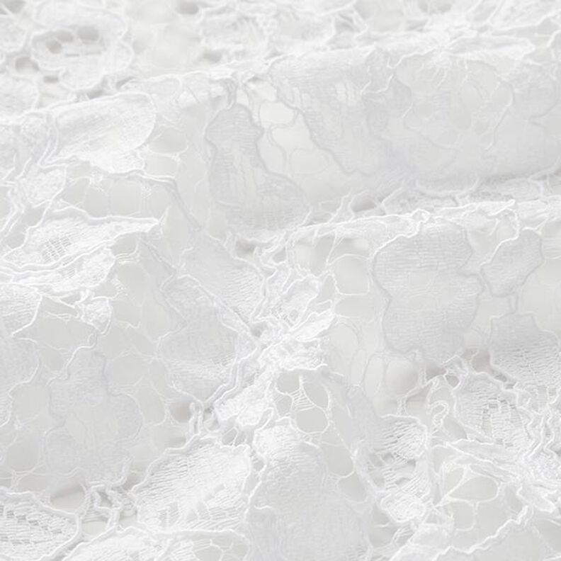 Tecido de renda às flores com rebordo arredondado em ambos os lados – branco,  image number 3