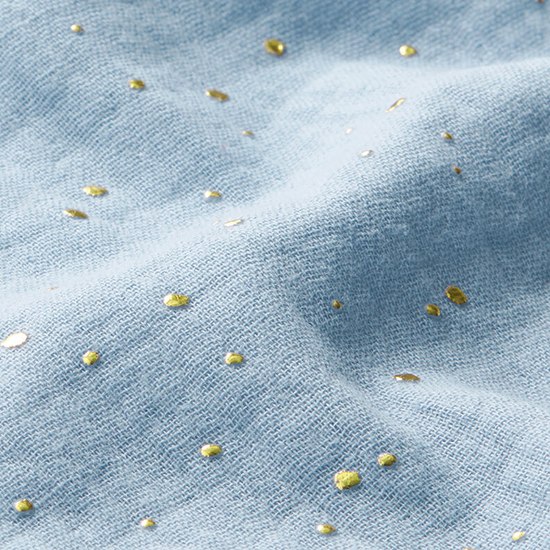 Algodão Musselina Sarapintas douradas espalhadas – azul claro/dourado,  image number 2