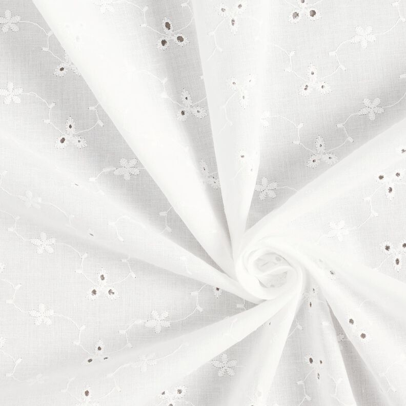 Tecido de algodão Bordado inglês Flores com gavinha – branco,  image number 3