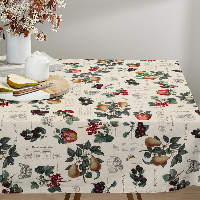 Tecido para decoração Meio linho Panamá Tipos de frutas – natural/verde escuro,  image number 8