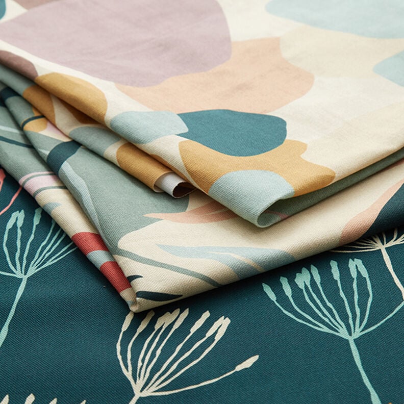 Tecido para decoração Meio linho Panamá Dentes-de-leão – azul petróleo/menta clara,  image number 5