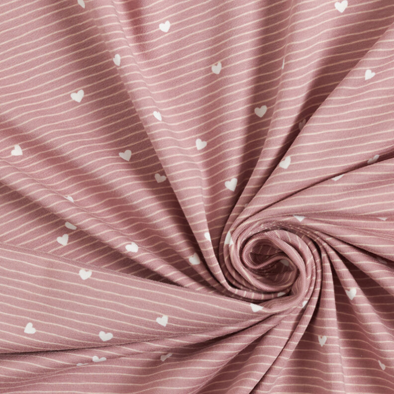 Jersey de algodão Corações e riscas  – rosa-velho claro,  image number 4
