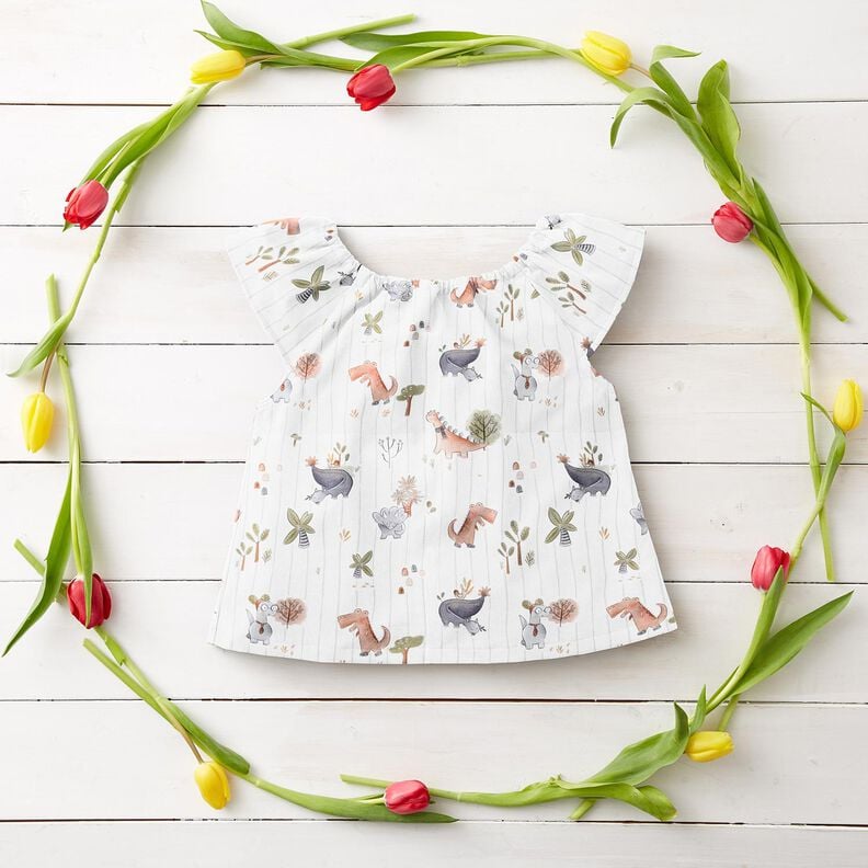 Popelina de algodão Dinossauros e riscas Impressão Digital – branco/verde amarelado,  image number 6