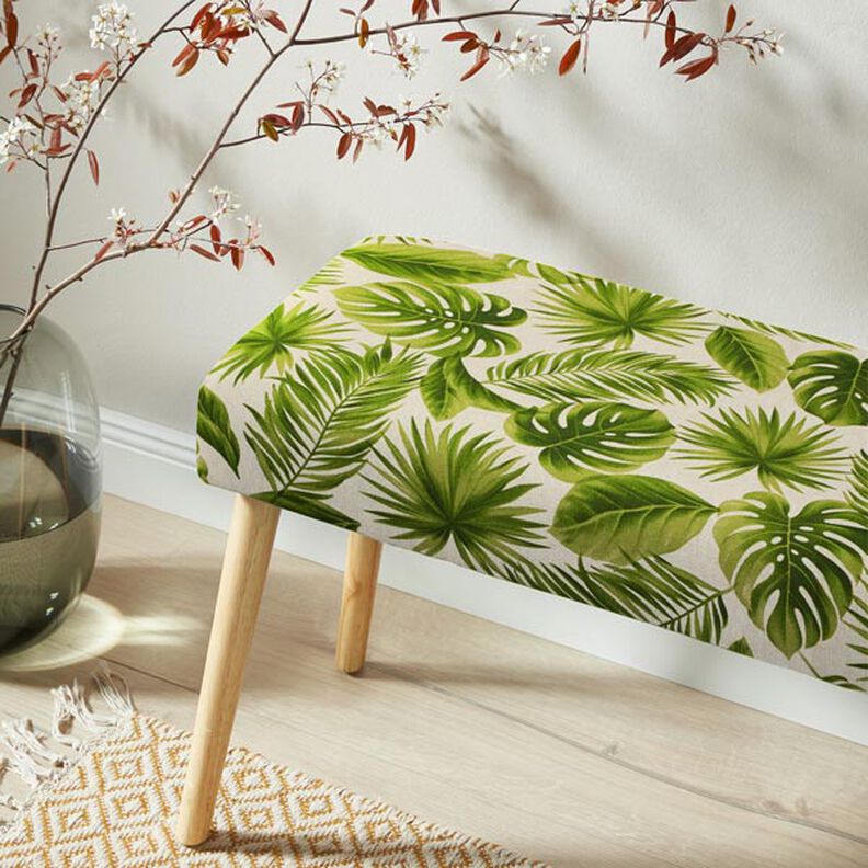 Tecido para decoração Meio linho Panamá folhas costela-de-adão – natural/verde,  image number 7