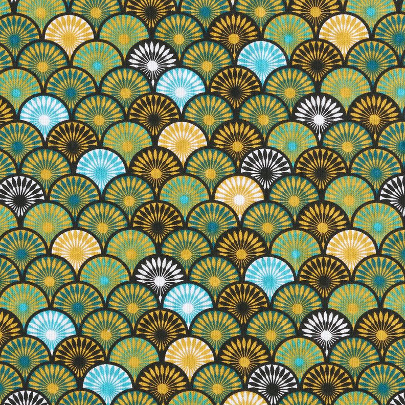 Tecido de algodão Cretone Leques redondos – azul petróleo,  image number 1