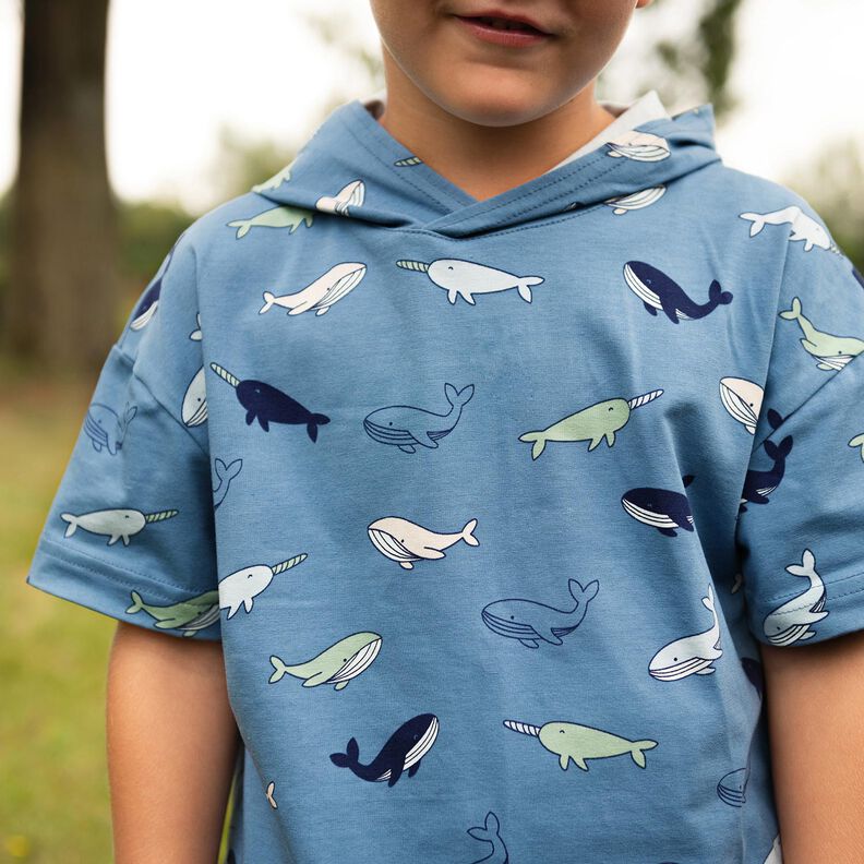 Jersey de algodão Baleias giras | Poppy Fabrics – cinza claro/azul-marinho,  image number 5