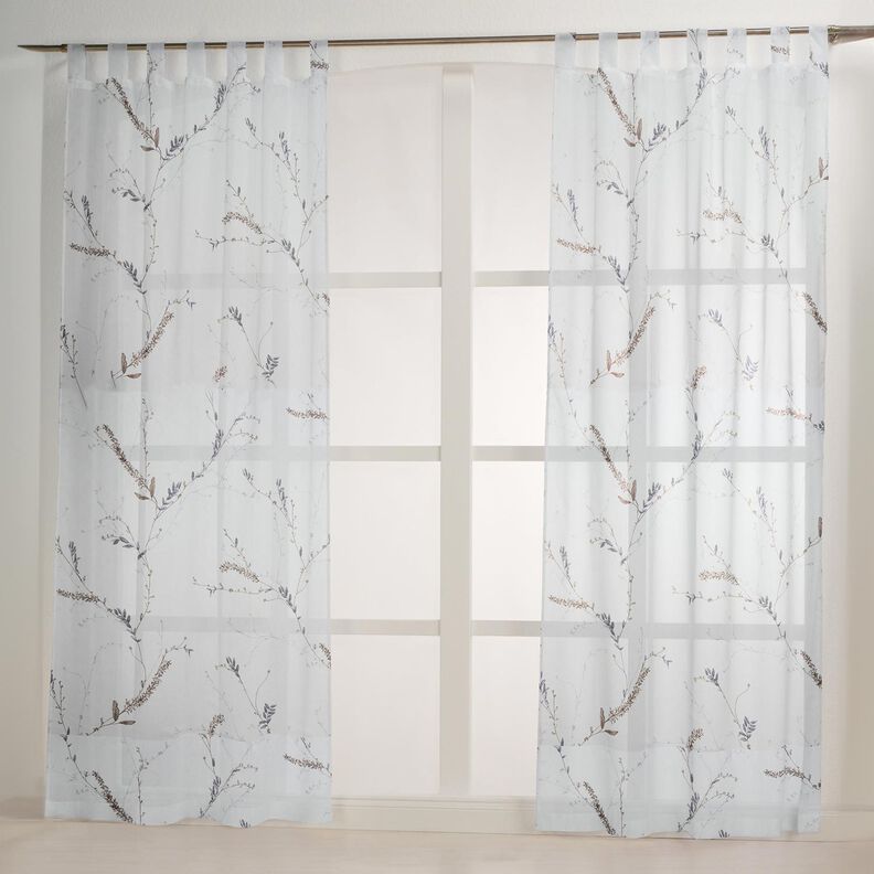 Tecido para cortinados Voile Ramos delicados – branco/cinzento-prateado,  image number 7