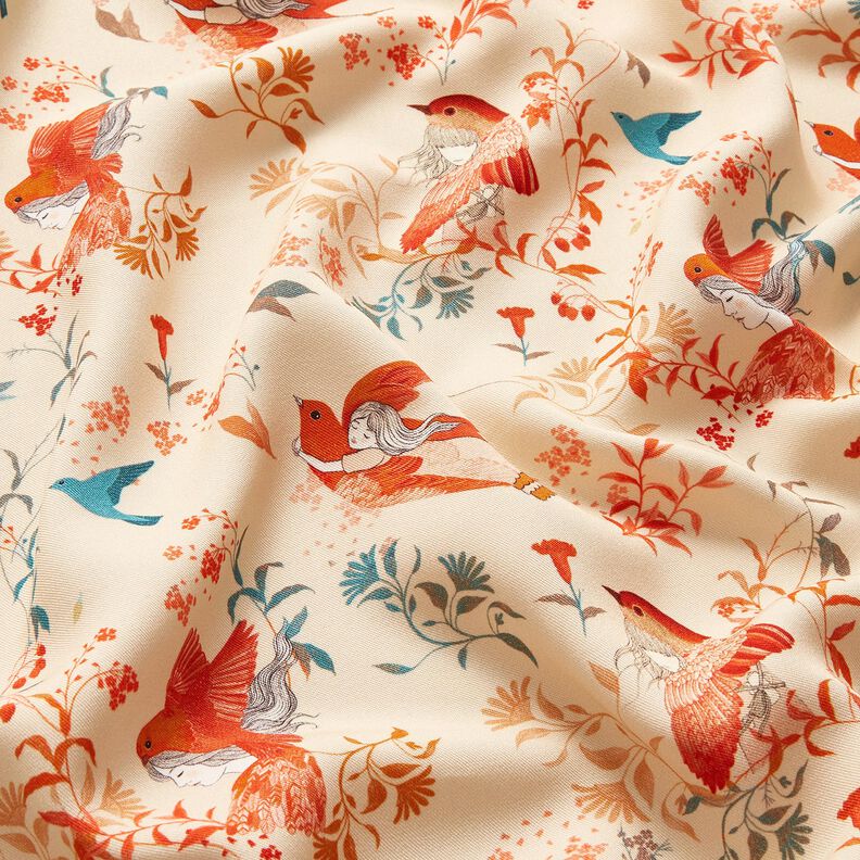 Tecido de viscose LENZING™ ECOVERO™ Pássaros e fadas | Katia Fabrics – creme/vermelho-fogo,  image number 2