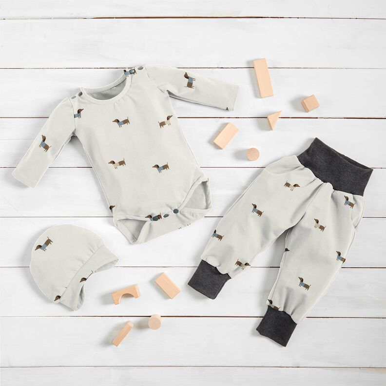 Jersey de algodão Cães salsicha felizes – marfim,  image number 5