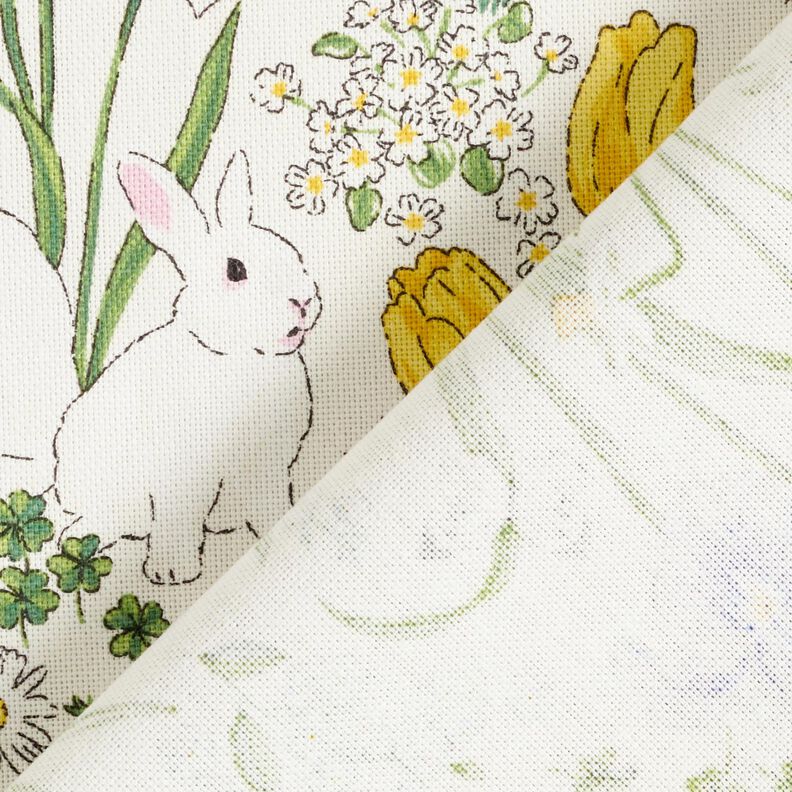 Tecido para decoração Meio linho Panamá Coelhinhos num prado florido – marfim/rosa-claro,  image number 4