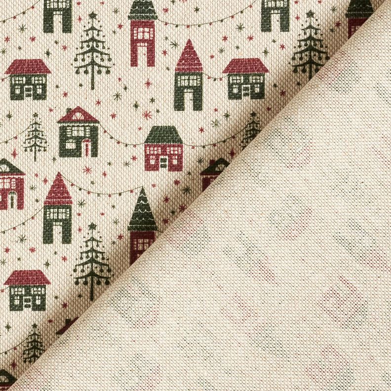 Tecido para decoração Meio linho Panamá Aldeia de inverno – natural/pinheiro escuro,  image number 4