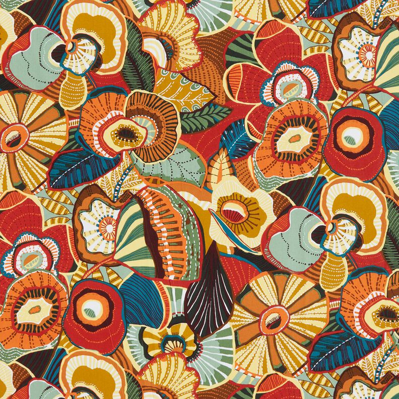 Tecido de algod&atilde;o Cretone Flores folcl&oacute;ricas &ndash; carmin/azul petr&oacute;leo,  image number 1