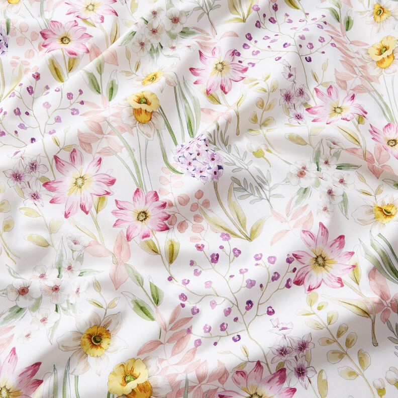 Tecido de algodão Popelina Narcisos – marfim/rosa-velho claro,  image number 2