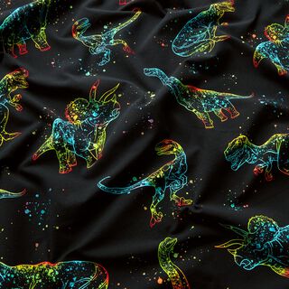 Jersey de algodão Contornos de dinossauro | Glitzerpüppi – preto/mistura de cores, 