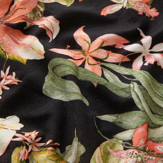 Jersey de viscose Flores tropicais – preto, 