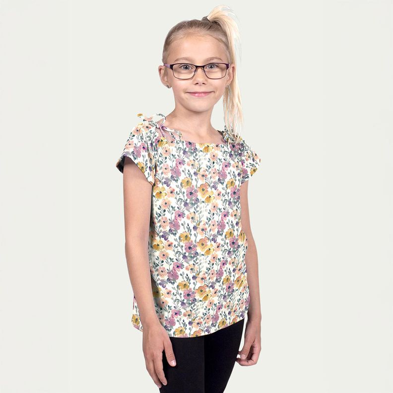 GOTS Jersey de algodão Aguarela Prado de flores Impressão Digital – marfim,  image number 7