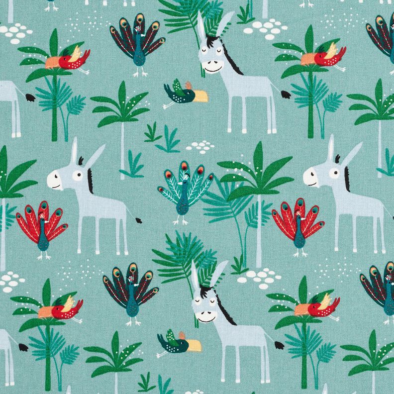 Tecido de algodão Cretone Burro e pavões – eucalipto,  image number 1