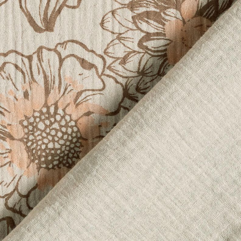 Musselina/ Tecido plissado duplo Flores de verão – taupe claro/castanho médio,  image number 4