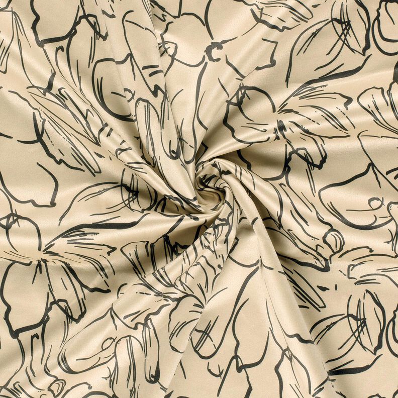 Tecido aveludado elástico Esboços de flores – cor de areia/preto,  image number 3