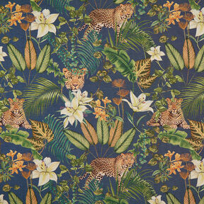 Tecido para decoração Gobelina Leopardos na selva – azul/verde, 