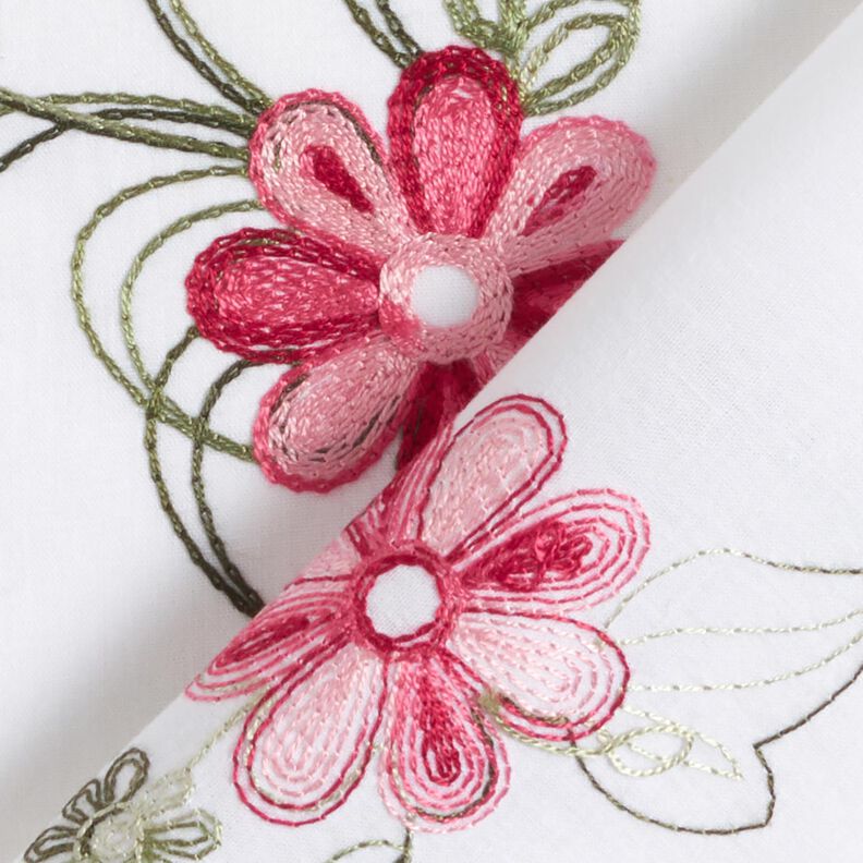 Popelina de algod&atilde;o Bordado Ramos de flores &ndash; branco/baga,  image number 4