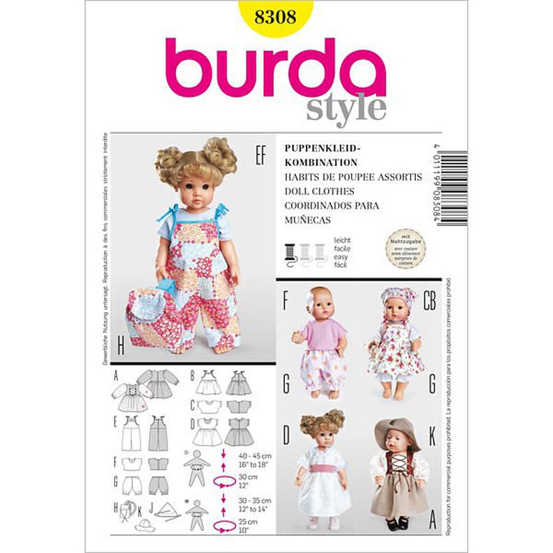 Vestidos para bonecas, Burda 8308,  image number 1