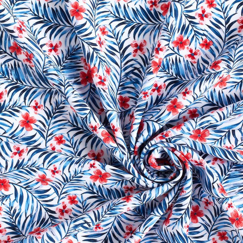 Tecido para fatos de banho Flores e folhas de palmeira – branco/índigo,  image number 3