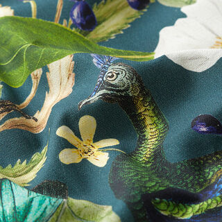 Tecido para decoração Meio linho Panamá Impressão digital Pavão – verde escuro, 