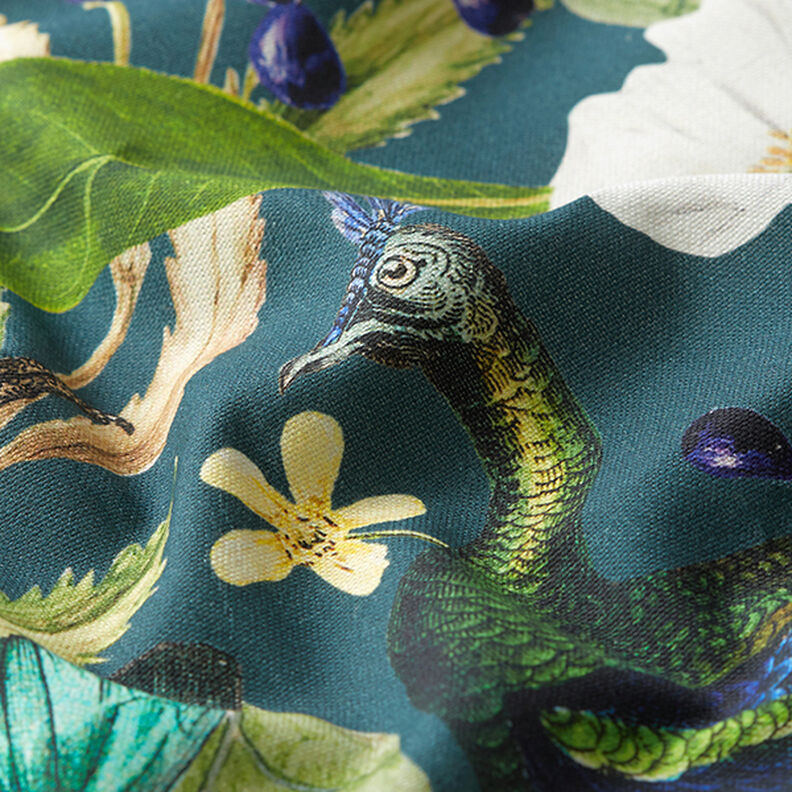Tecido para decoração Meio linho Panamá Impressão digital Pavão – verde escuro,  image number 2