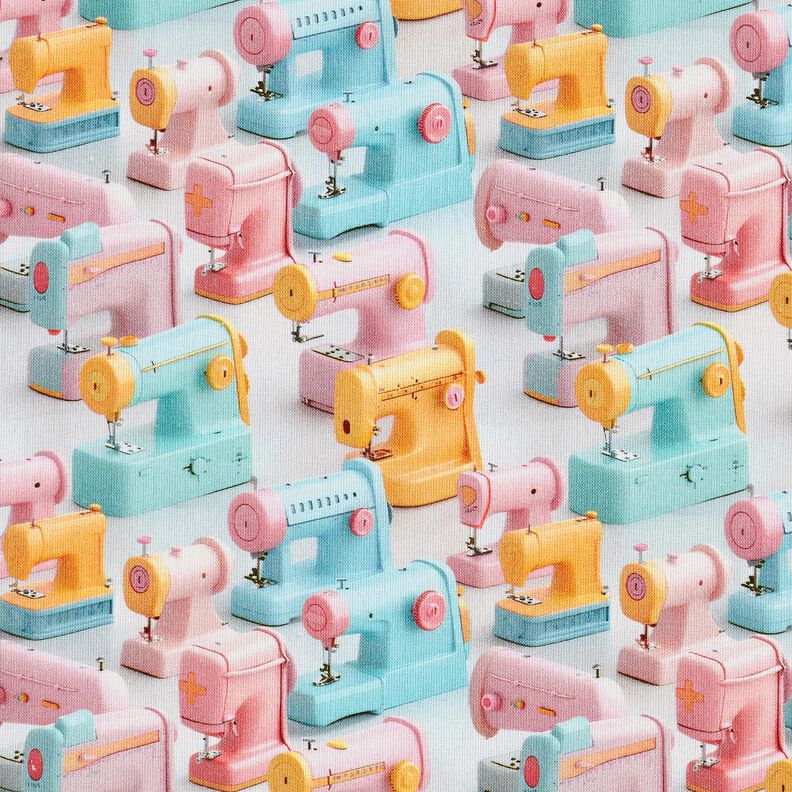 Tecido de algod&atilde;o Popelina M&aacute;quinas de costura coloridas &ndash; rosa-claro/turquesa claro,  image number 1