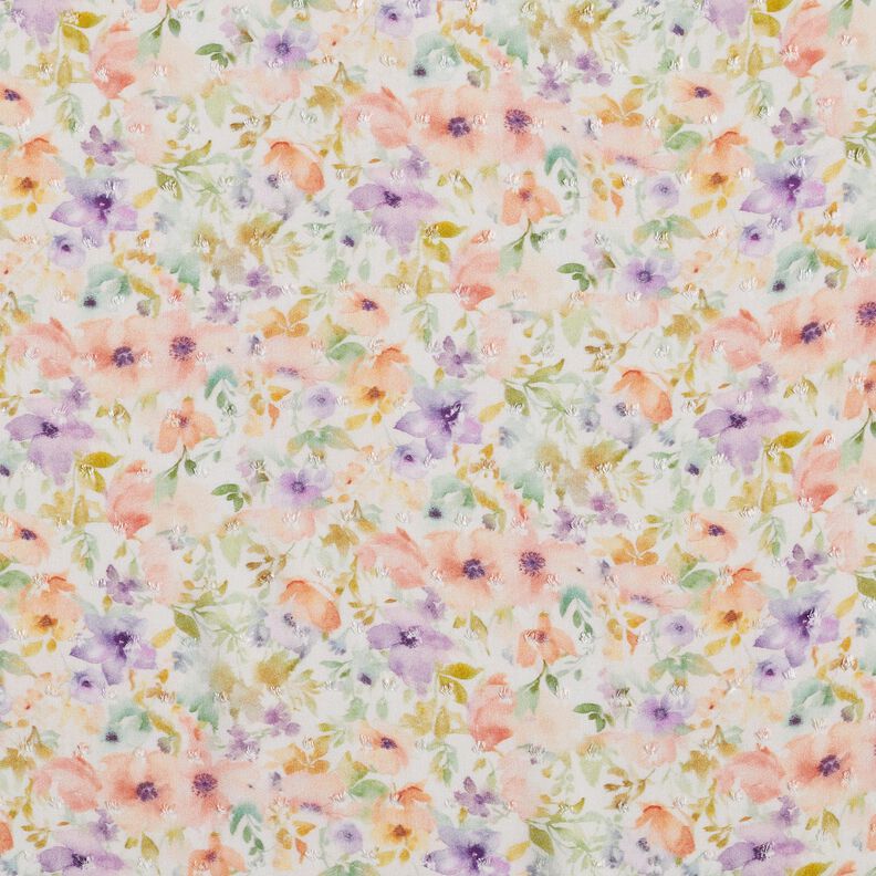 Tecido viscose Dobby Mar floral Aguarela Impressão digital – marfim/lavanda,  image number 1