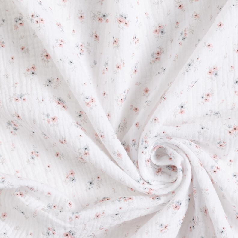 Musselina/ Tecido plissado duplo Flores românticas – branco,  image number 3