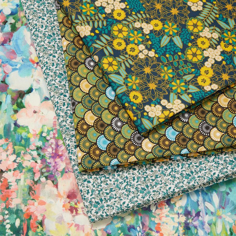 Tecido de algodão Cretone Leques redondos – azul petróleo,  image number 5