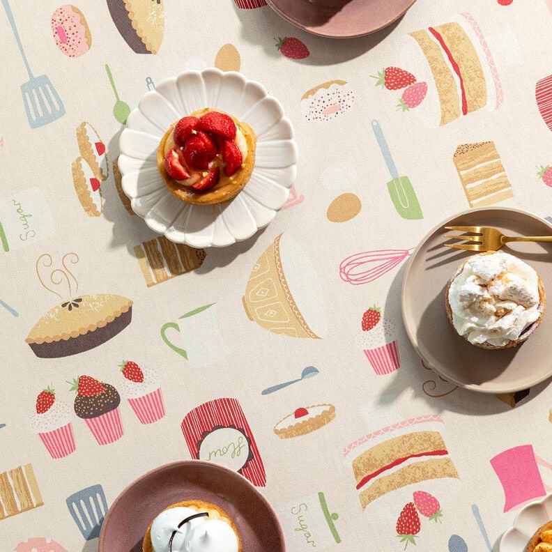 Tecido para decoração Meio linho Panamá Bolos e tortas – bege claro/rosa,  image number 6