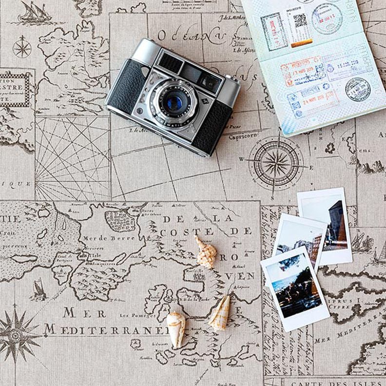 Tecido para decoração Meio linho Panamá Carta náutica – natural,  image number 6