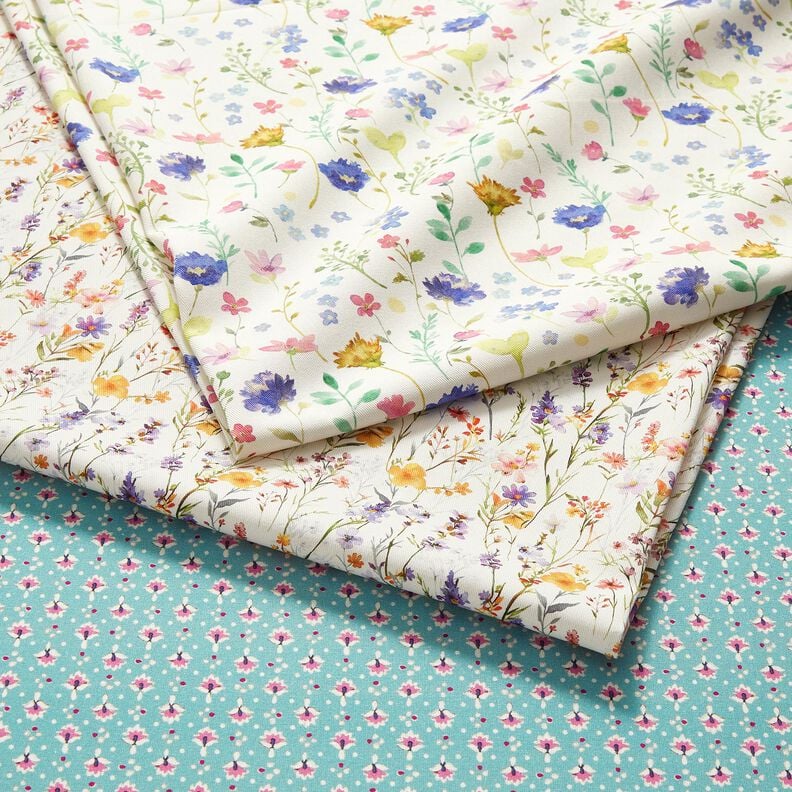 Tecido para decoração Sarja de algodão Flores silvestres – marfim/roxo,  image number 5