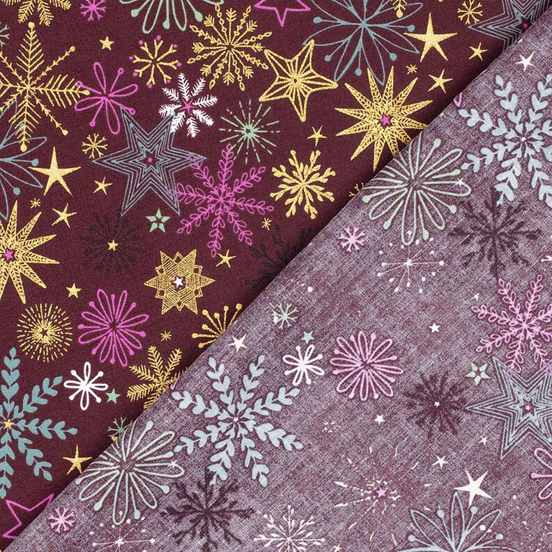 Tecido de algodão Popelina Mistura de estrelas – bordô/dourado,  image number 4