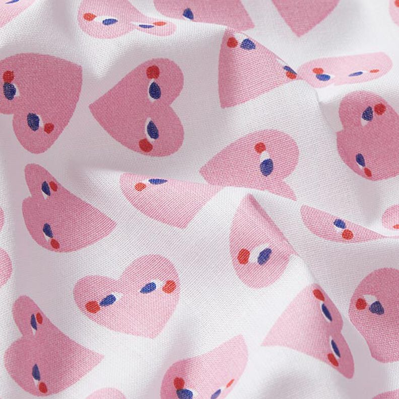 Tecido de algodão Cretone Corações com olhos – branco/rosa,  image number 2