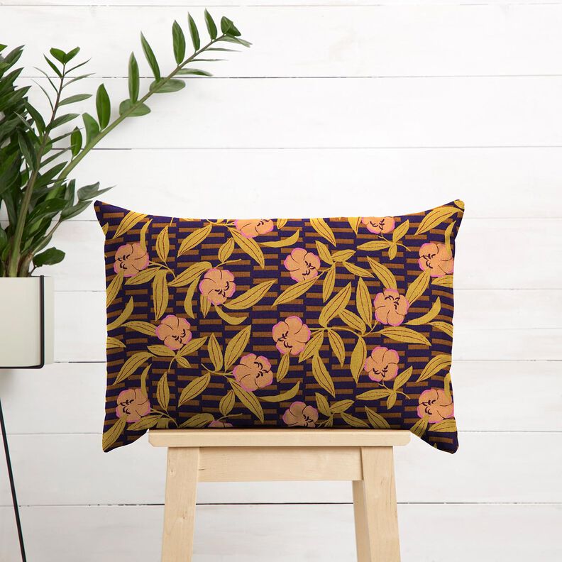 Tecido para decoração Meio linho Panamá Flores multicor – beringela/laranja-claro,  image number 6