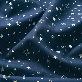 Tecido de algodão Popelina Estampado prateado Estrelas de Natal – azul-noite/prata metálica, 