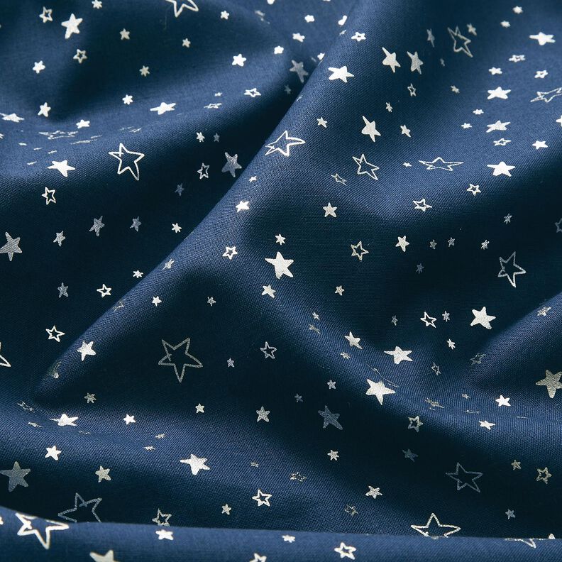 Tecido de algodão Popelina Estampado prateado Estrelas de Natal – azul-noite/prata metálica,  image number 2