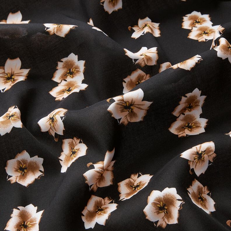 Tecido de viscose Flores delicadas – preto/damasco,  image number 2