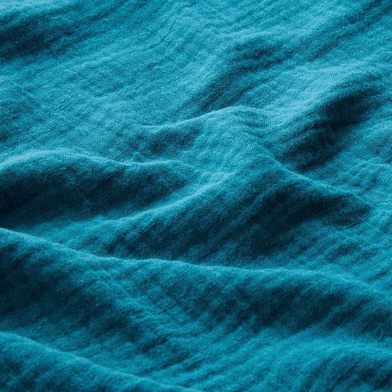 GOTS Musselina/ Tecido plissado duplo | Tula – azul petróleo,  image number 3