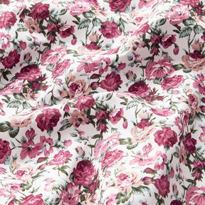 Popelina de algod&atilde;o Rosas selvagens &ndash; branco/malva, 
