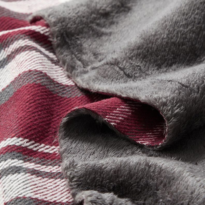 Tecido para sobretudos com reverso em pele Xadrez – bordô/cinza ardósia,  image number 5