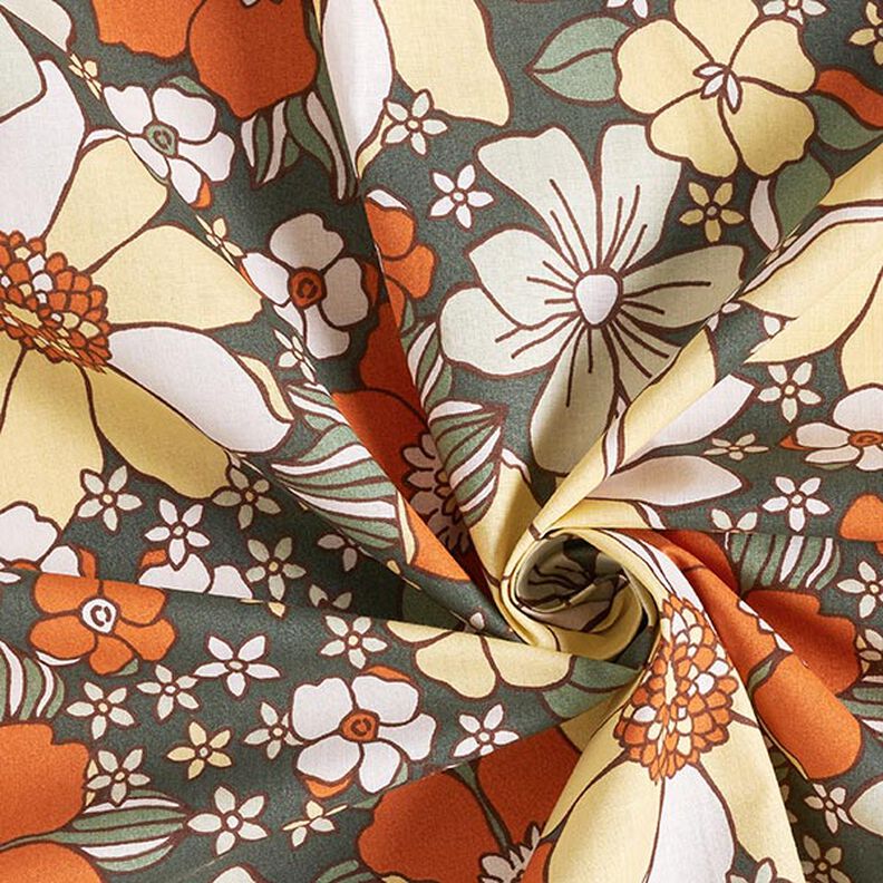 Tecido de algodão Cretone Flores retro – laranja-claro/amarelo claro,  image number 3