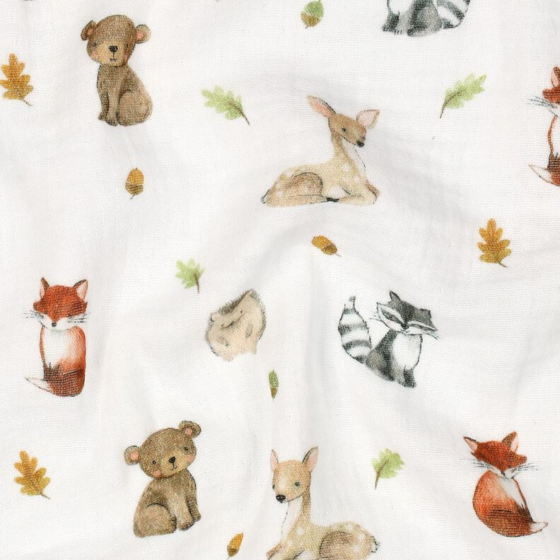 Musselina/ Tecido plissado duplo Animais da floresta Impressão Digital | Poppy Fabrics –,  image number 2