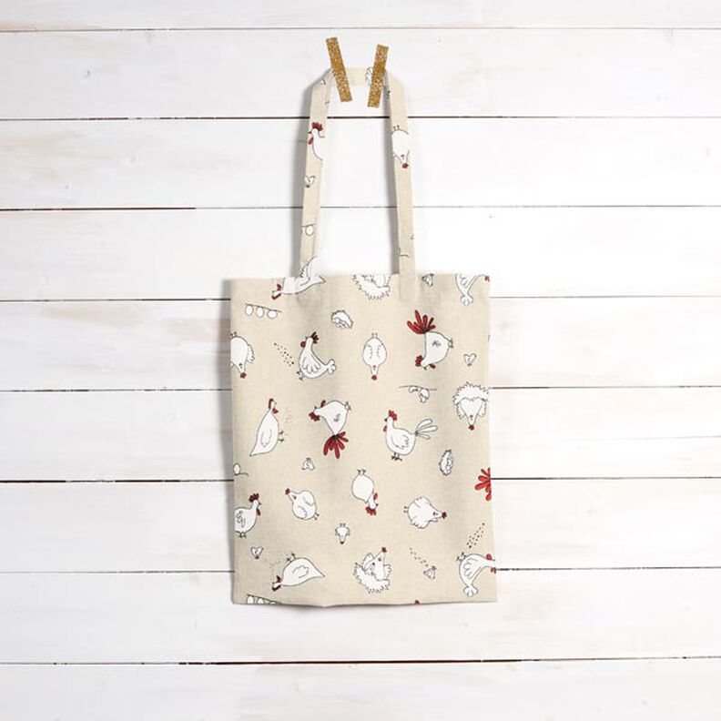 Tecido para decora&ccedil;&atilde;o Meio linho Panam&aacute; galinhas &ndash; natural,  image number 6