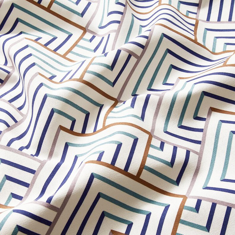 Tecido para decoração Meio linho Panamá Losagos modernos – branco/azul,  image number 2