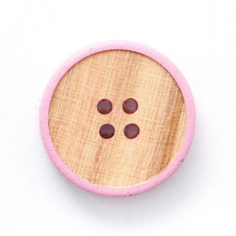 Botão de madeira 4 furos  – beige/rosa,  image number 1
